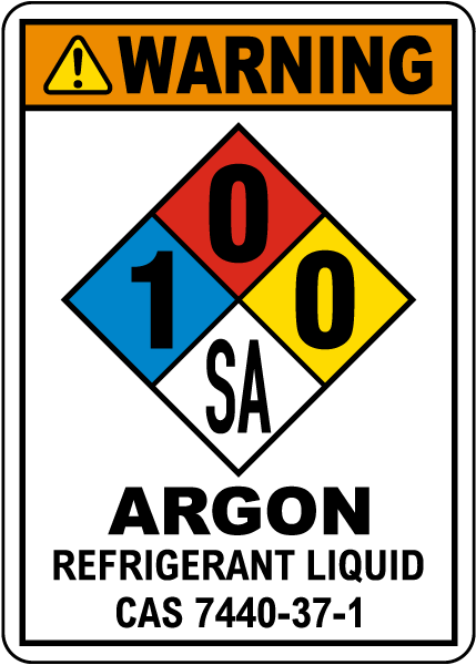 NFPA Warning Argon Refrigerant Liquid 1-0-0-SA Sign