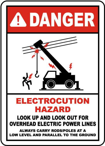 Look Up and Look Out For Power Lines Sign