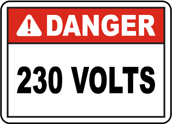 Danger 230 Volts Label