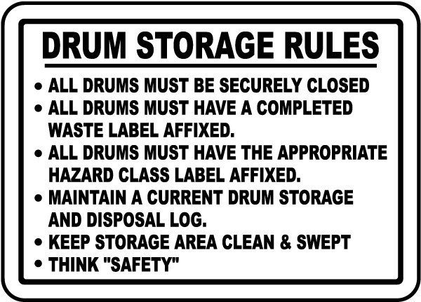 Drum Storage Rules Sign