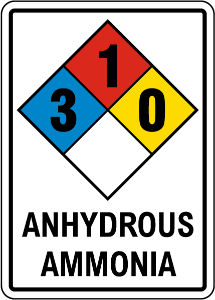 NFPA Anhydrous Ammonia 3-1-0 Sign