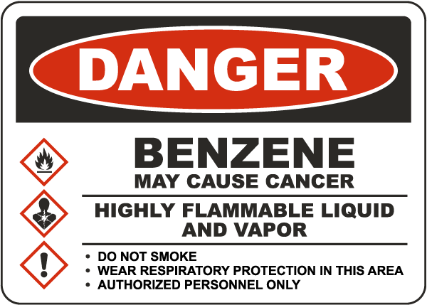 Danger Benzene May Cause Cancer GHS Sign